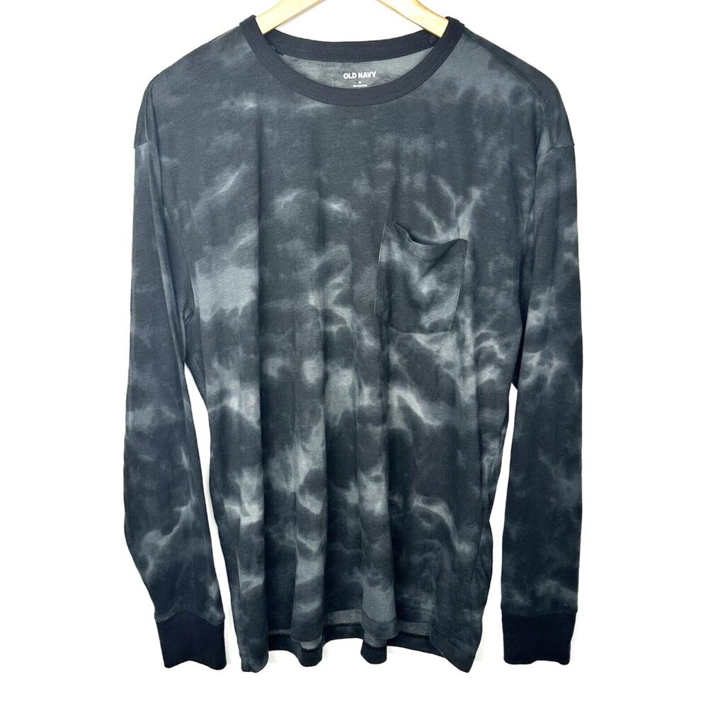 Old Navy Mens Shirt Tie Dye Art To Wear Long Sleeve Cotton Pullover Black M